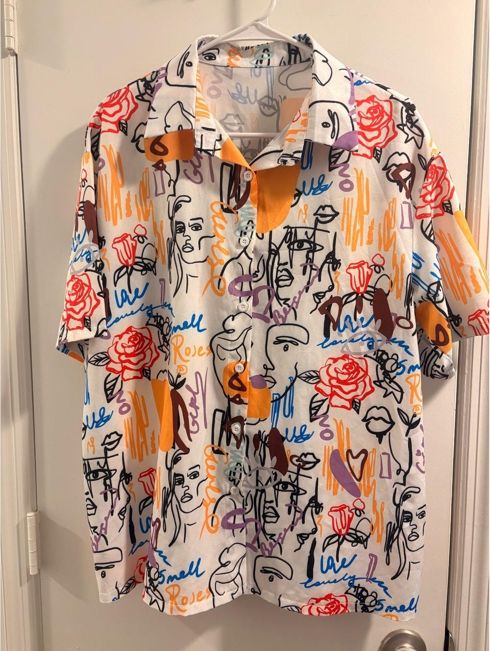 Colorful Graffiti Print Button-Up Shirt